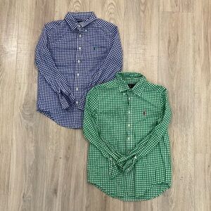 Polo Ralph Lauren Blue and Green Gingham Button Down Longsleeve Shirts